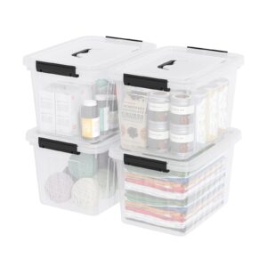 waikhomes 4 pack plastic storage boxes, lidded storage bins with handle, 20l, clear