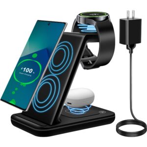 wireless charger for samsung, 3 in 1 fast charging station for samsung galaxy s23/s22/s21/s20/s10/note 20/10, wireless charging stand for galaxy watch5/pro/4/active 2/1, buds/buds+/pro/live/buds2
