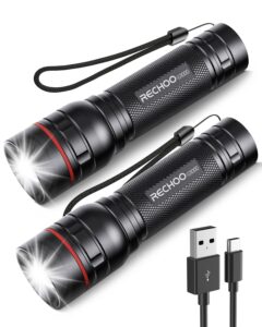 rechoo rechargeable flashlights high lumens, 2 pack g1000 super bright flash light, small led tactical flashlight with 3 lighting modes, portable flashlights for camping home (battery included)