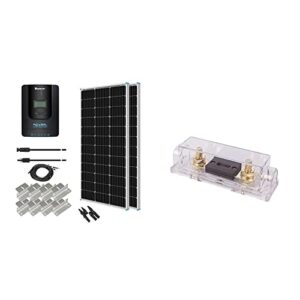 renogy 200w 12v monocrystalline panel starter 40a rover mppt controller/mounting z brackets/tray cable/adaptor kit, rv solar charging, boats, off-grid system & 40a set w holder anl fuse