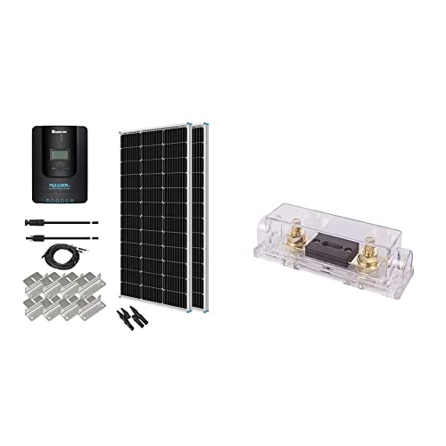 Renogy 200W 12V Monocrystalline Panel Starter 40A Rover MPPT Controller/Mounting Z Brackets/Tray Cable/Adaptor Kit, RV Solar Charging, Boats, Off-Grid System & 40A Set w Holder ANL Fuse