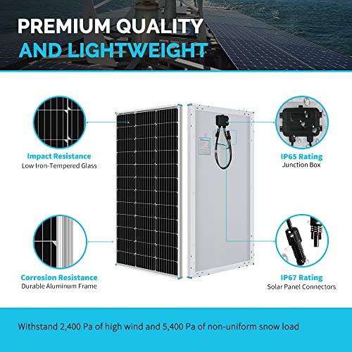 Renogy 200W 12V Monocrystalline Panel Starter 40A Rover MPPT Controller/Mounting Z Brackets/Tray Cable/Adaptor Kit, RV Solar Charging, Boats, Off-Grid System & 40A Set w Holder ANL Fuse