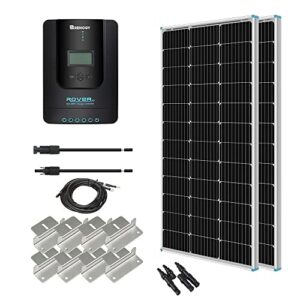 Renogy 200W 12V Monocrystalline Panel Starter 40A Rover MPPT Controller/Mounting Z Brackets/Tray Cable/Adaptor Kit, RV Solar Charging, Boats, Off-Grid System & 40A Set w Holder ANL Fuse