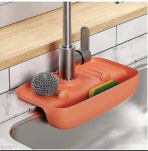 kitchen faucet splash-proof draining rack | non-slip countertop pad | storage rack mat for faucet to keep sponge | water collection pad | white rack | orange rack (orange)