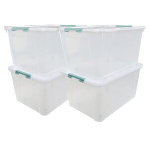 uumitty 4-pack 85 quart large clear storage bins, stackable plastic storage latches box/containers with wheels