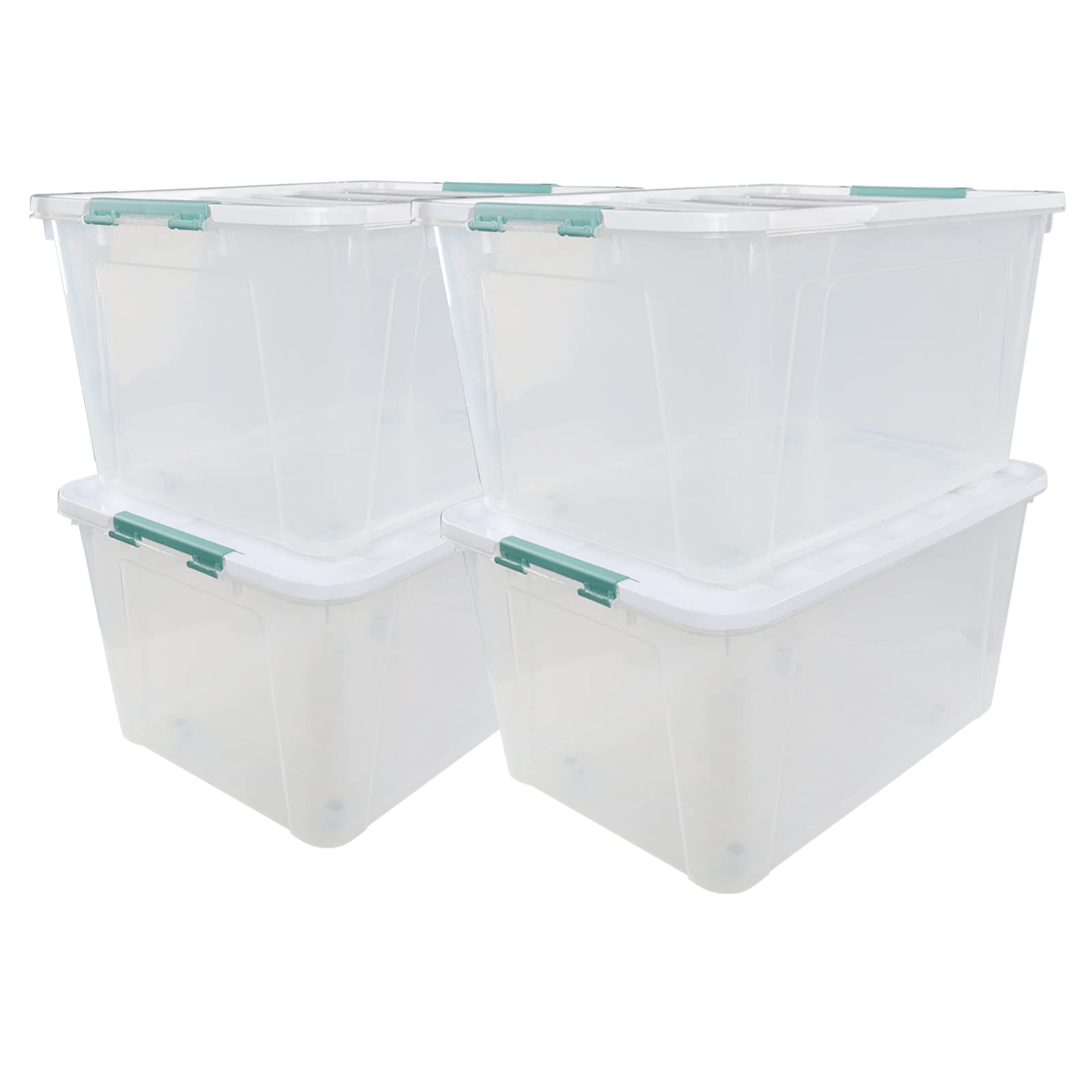 Uumitty 4-Pack 85 Quart Large Clear Storage Bins, Stackable Plastic Storage Latches Box/Containers with Wheels