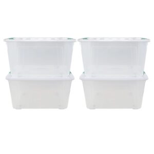 Uumitty 4-Pack 85 Quart Large Clear Storage Bins, Stackable Plastic Storage Latches Box/Containers with Wheels