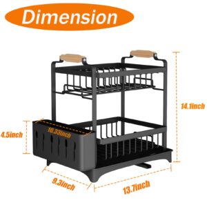 Santentre 2-Tier Dish Drying Rack with Removable Utensil Holder, Over Sink Dish Drying Rack for Space Saver, Dish Drainers for Kitchen Counter, Rust Resistant Stainless Steel Dish Rack, Black