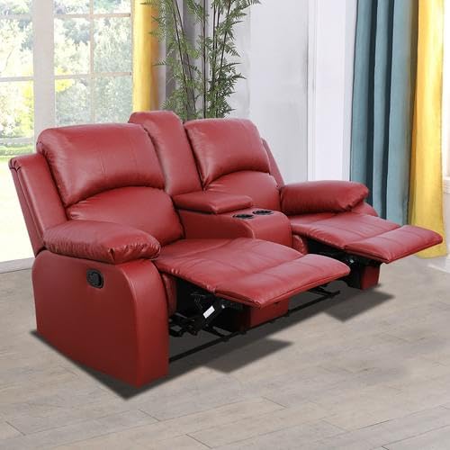 Ocstta Manual Leather Recliner Sofa Set for Living Room Furniture Set,Leather Recliner Couch Set for Home/Office,Leather Reclining Sofa Set for 3-Pieces(Sofa+Loveseat+Chair) Red