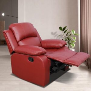 Ocstta Manual Leather Recliner Sofa Set for Living Room Furniture Set,Leather Recliner Couch Set for Home/Office,Leather Reclining Sofa Set for 3-Pieces(Sofa+Loveseat+Chair) Red