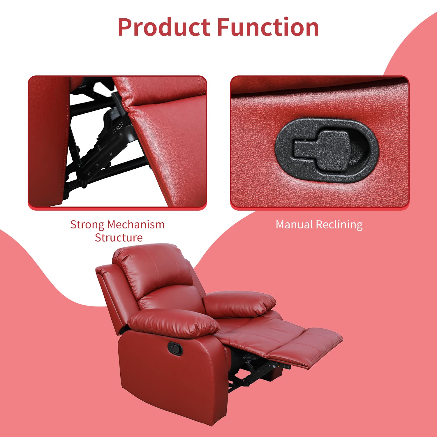 Ocstta Manual Leather Recliner Sofa Set for Living Room Furniture Set,Leather Recliner Couch Set for Home/Office,Leather Reclining Sofa Set for 3-Pieces(Sofa+Loveseat+Chair) Red