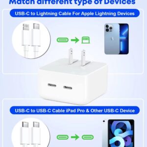 Apple USB C Charger, 40W Dual USB C Wall Charger, iPhone Charger iPad Charger Super Quick Double USB C Port Apple Charger Foldable Plug with Lightning Cable and USB C Cable for iPhone, iPad, iPad Pro