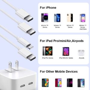 Apple USB C Charger, 40W Dual USB C Wall Charger, iPhone Charger iPad Charger Super Quick Double USB C Port Apple Charger Foldable Plug with Lightning Cable and USB C Cable for iPhone, iPad, iPad Pro