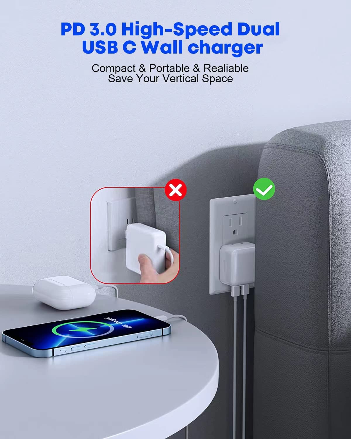 Apple USB C Charger, 40W Dual USB C Wall Charger, iPhone Charger iPad Charger Super Quick Double USB C Port Apple Charger Foldable Plug with Lightning Cable and USB C Cable for iPhone, iPad, iPad Pro