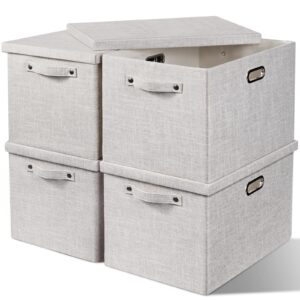 4x39l large storage bins with lids - thick decorative storage boxes with lids foldable closet storage bins for clothes linen storage organizer storage boxes for nursery playroom office shelves