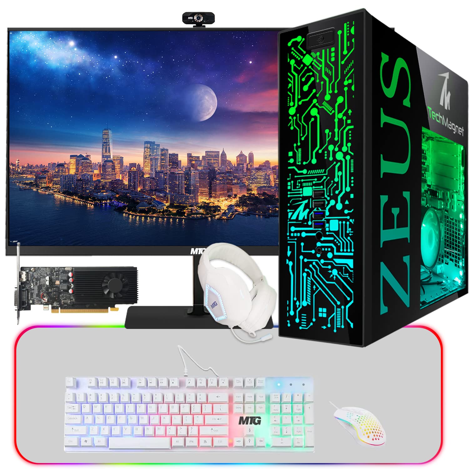 Gaming Desktop PC, Intel Core i7 6th Gen, TechMagnet Zeus Pro 6, GT 1030, 16GB ARGB RAM, 256GB SSD + 2TB HDD, 27 Inch 165hz Gaming Monitor, 4 in 1 Gaming Kit Webcam, WiFi, Win 10 Pro (Renewed)