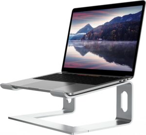 laptop stand for desk aluminum computer stand for laptop riser holder notebook stand compatible with macbook air pro, dell, hp, lenovo samsung, alienware all laptops 11-17.3” (silver)