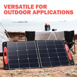 DNA MOTORING Foldable Solar Panel 100W Power Supply for RV Outdoors Camping Travel Home Emergency, with Kickstands,TOOLS-00285,Black/Red