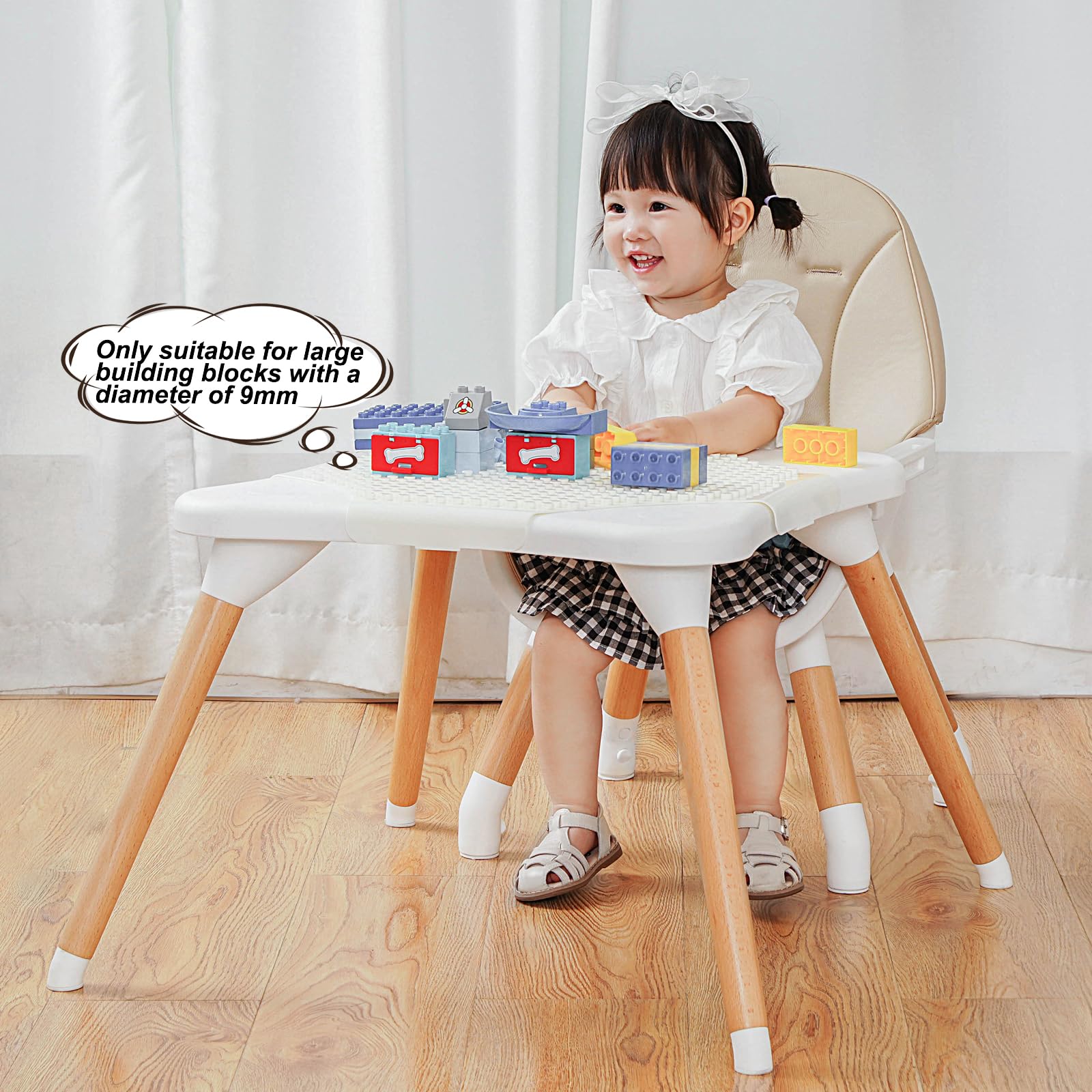 Gofirst 6 in 1 Baby High Chair,Convertible Wooden High Chairs for Babies and Toddlers,Infant Dining Booster Seat,Building Block Table/Baby Highchair 4-Position Removable Baby Feeding Chair