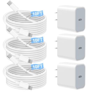fast charger iphone,3pack apple charger 10 ft iphone charger fast charging[apple mfi certified] usb c wall charger,long 10 foot usb c to lightning cable for iphone 14 pro max/13 pro/12 mini/11/se/xs