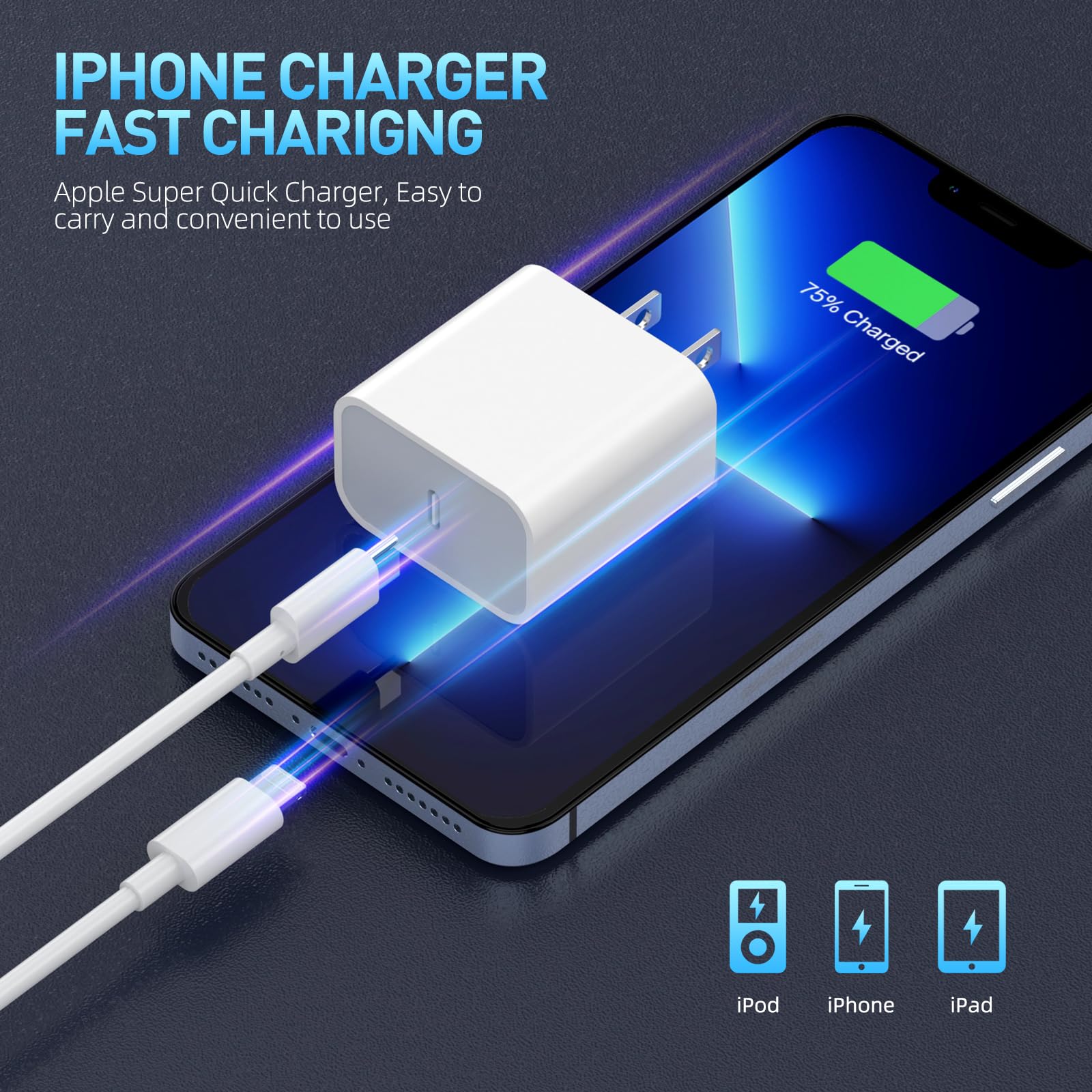 Fast Charger iPhone,3Pack Apple Charger 10 FT iPhone Charger Fast Charging[Apple MFi Certified] USB C Wall Charger,Long 10 Foot USB C to Lightning Cable for iPhone 14 Pro Max/13 Pro/12 MINI/11/SE/XS