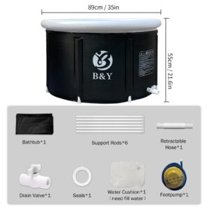 B&Y Ice Bath Tub for Athletes, Cold Plunge Tub, Portable Bathtub for Adults Outdoor Inflatable Ice Barrel Home Shower Hot/Cold Bath Freestanding Soaking Tub (Black 35''x 21.6'')