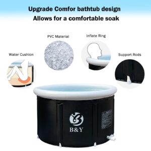 B&Y Ice Bath Tub for Athletes, Cold Plunge Tub, Portable Bathtub for Adults Outdoor Inflatable Ice Barrel Home Shower Hot/Cold Bath Freestanding Soaking Tub (Black 35''x 21.6'')