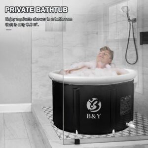 B&Y Ice Bath Tub for Athletes, Cold Plunge Tub, Portable Bathtub for Adults Outdoor Inflatable Ice Barrel Home Shower Hot/Cold Bath Freestanding Soaking Tub (Black 35''x 21.6'')