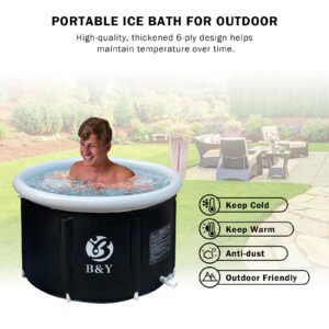 B&Y Ice Bath Tub for Athletes, Cold Plunge Tub, Portable Bathtub for Adults Outdoor Inflatable Ice Barrel Home Shower Hot/Cold Bath Freestanding Soaking Tub (Black 35''x 21.6'')