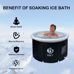 B&Y Ice Bath Tub for Athletes, Cold Plunge Tub, Portable Bathtub for Adults Outdoor Inflatable Ice Barrel Home Shower Hot/Cold Bath Freestanding Soaking Tub (Black 35''x 21.6'')