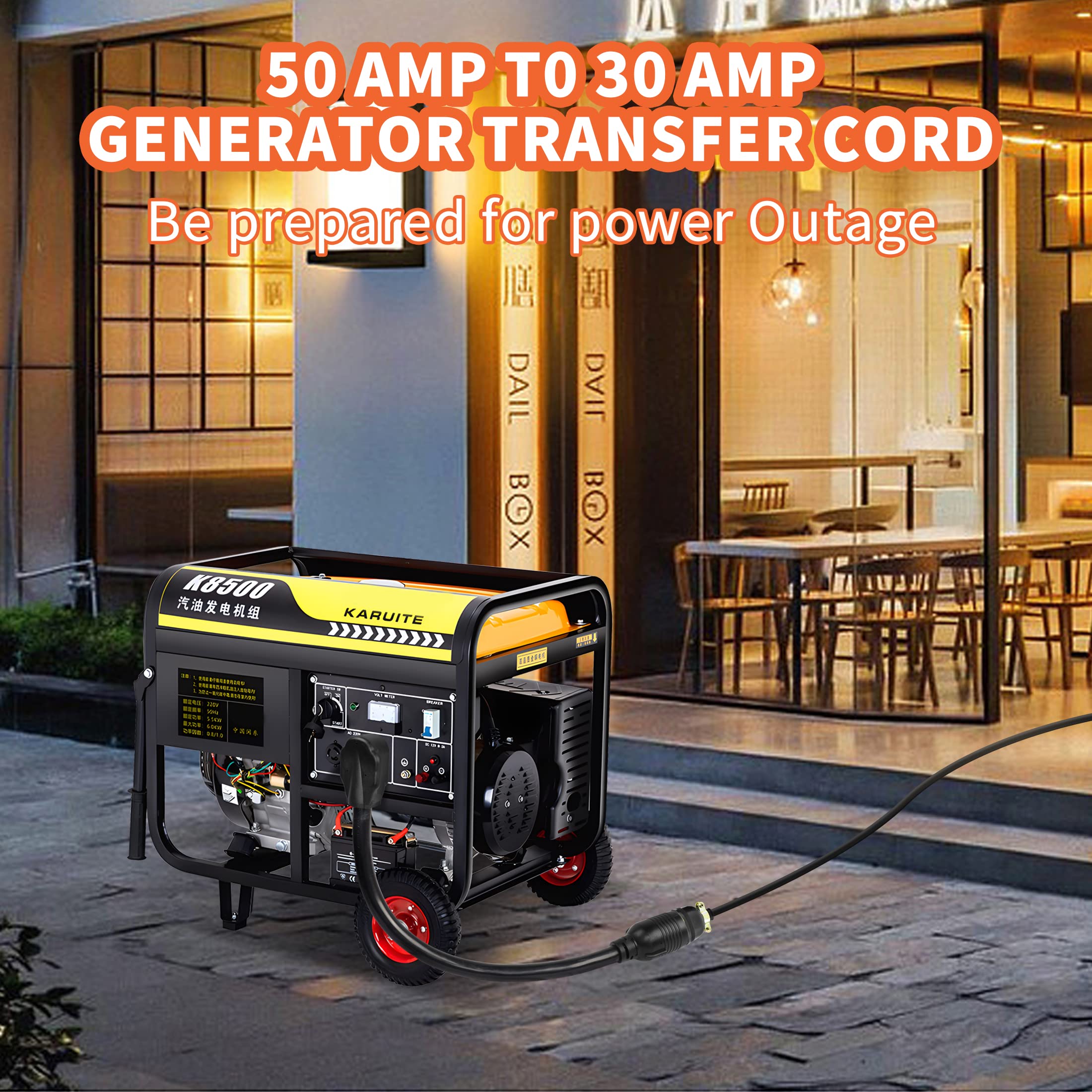 Generator Transfer Switch Adapter Cord YACSEJAO 50 Amp to 30 Amp 4-Prongs Locking Cord NEMA 14-50P to L14-30R STW 10 Gauge Heavy Duty Generator Power Cord