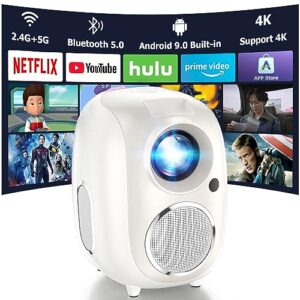 4k projector with wifi and bluetooth, towond smart projector with android 9.0, 12000 lumens portable video projector, full hd 1080p 4k compatible with smartphone/tv stick/hdmi/usb/av for home theater