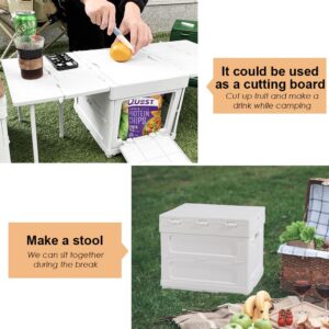 Senhuok Camping Box Folding Table Storage Camping Box Collapsible Lidded Storage Bin Storage Compartment For Home Outdoor Grocery Snacks Fruit Drinks Fishing Picnic Container Holder Stool