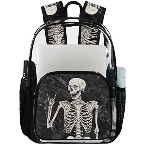 bisibuy Skull Marble Pattern Clear Backpack Stadium Approved Heavy Duty PVC Transparent Backpacks Large See Through Bag for Work Travel Sports Events Concerts