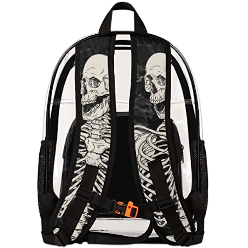 bisibuy Skull Marble Pattern Clear Backpack Stadium Approved Heavy Duty PVC Transparent Backpacks Large See Through Bag for Work Travel Sports Events Concerts