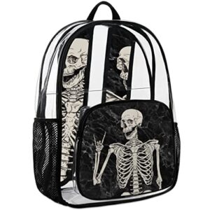 bisibuy Skull Marble Pattern Clear Backpack Stadium Approved Heavy Duty PVC Transparent Backpacks Large See Through Bag for Work Travel Sports Events Concerts