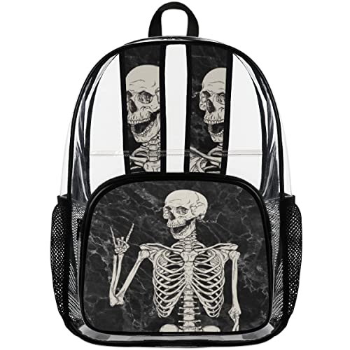 bisibuy Skull Marble Pattern Clear Backpack Stadium Approved Heavy Duty PVC Transparent Backpacks Large See Through Bag for Work Travel Sports Events Concerts