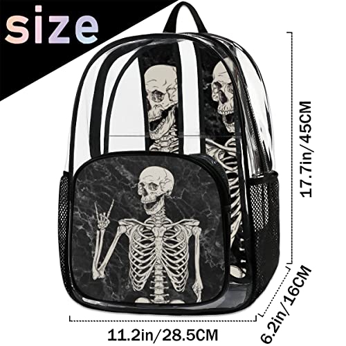 bisibuy Skull Marble Pattern Clear Backpack Stadium Approved Heavy Duty PVC Transparent Backpacks Large See Through Bag for Work Travel Sports Events Concerts