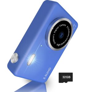 pumiui digital camera,48mp kids camera fhd 1080p,vlogging camera,rechargeable mini camera with 32gb card,compact portable mini rechargeable camera gifts for students teens girls boys-deep blue