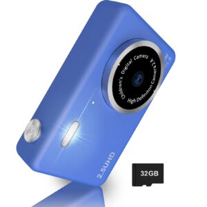 PUMIUI Digital Camera,48MP Kids Camera FHD 1080P,Vlogging Camera,Rechargeable Mini Camera with 32GB Card,Compact Portable Mini Rechargeable Camera Gifts for Students Teens Girls Boys-Deep Blue