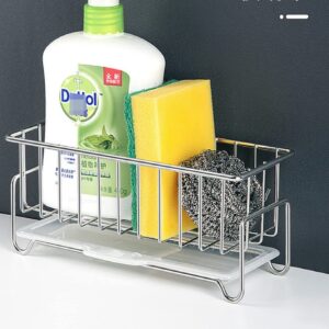 Sponge Holder Kitchen Sink Caddy Organizer,304 Stainless Steel Sink Soap Dispenser Caddy Rustproof Sink Rack Kitchen Sink Sponge Holder Soon Neat Sink Caddy Basket with Removable Divider Drain Tray