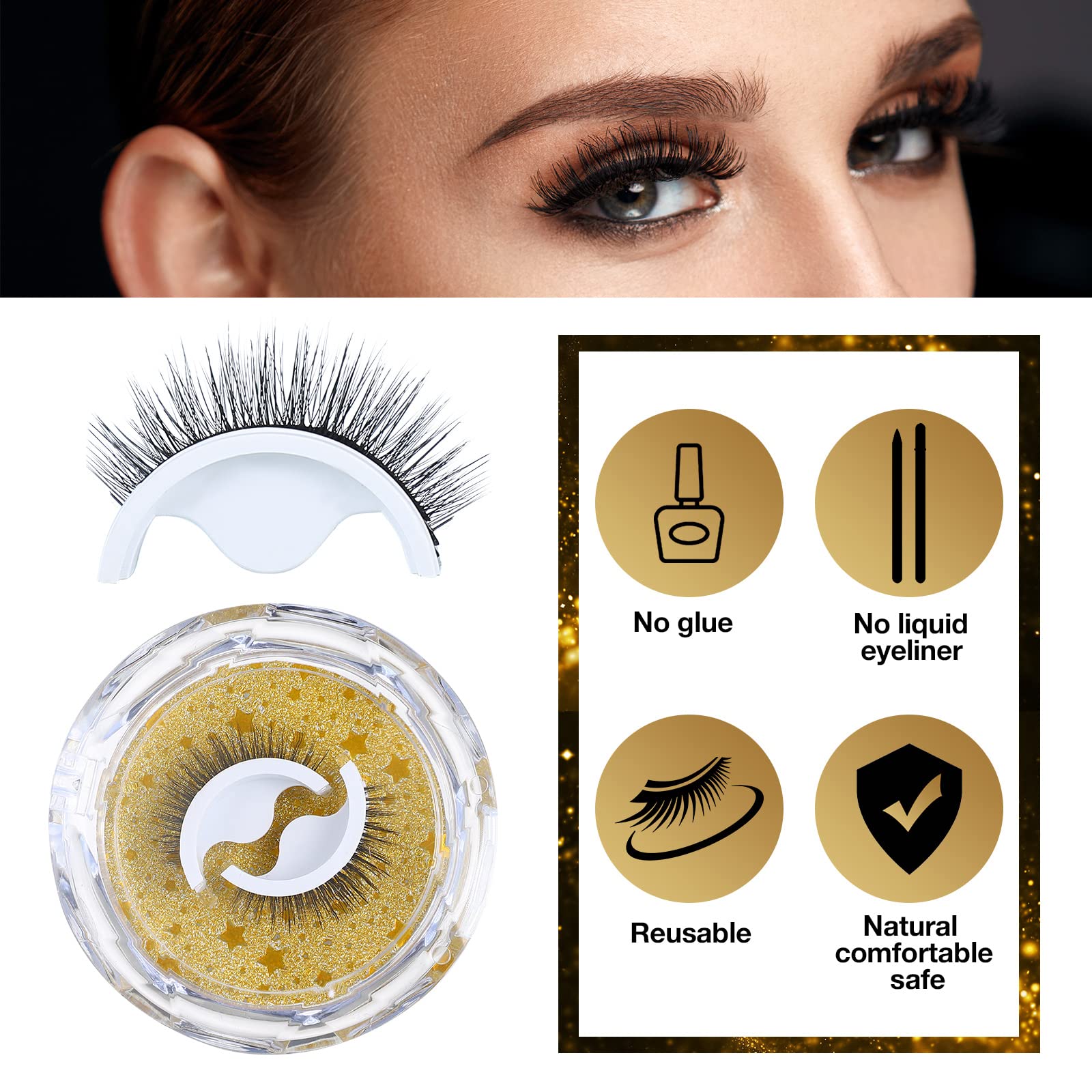 Loopeer 6 Pairs Reusable Self Adhesive Eyelashes Natural Look False Eyelashes No Glue or Eyeliner Needed Reusable Adhesive Eyelashes Self Adhesive Lashes Extension for Women Girls (Natural Style)