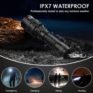 TDT 3000 Lumen Tactical Flashlight LED Tactical Light Comes with IPX7 Waterproof, 2 Switch Modes, 5 Modes Super Bright, Rechargeable Picatinny Flashlight for Tactical and Outdoor Scenes