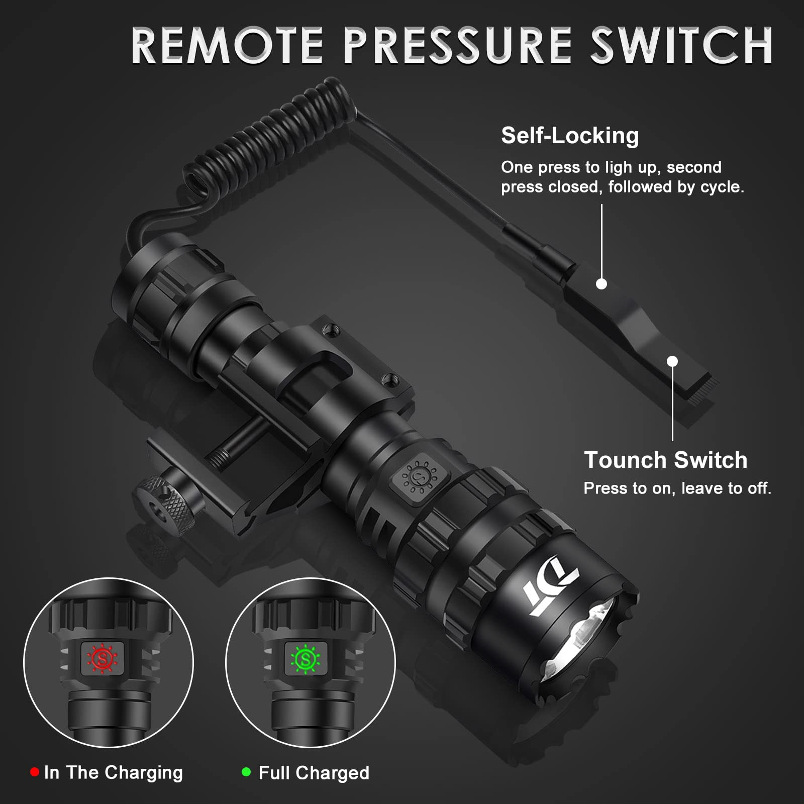 TDT 3000 Lumen Tactical Flashlight LED Tactical Light Comes with IPX7 Waterproof, 2 Switch Modes, 5 Modes Super Bright, Rechargeable Picatinny Flashlight for Tactical and Outdoor Scenes