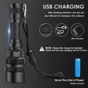 TDT 3000 Lumen Tactical Flashlight LED Tactical Light Comes with IPX7 Waterproof, 2 Switch Modes, 5 Modes Super Bright, Rechargeable Picatinny Flashlight for Tactical and Outdoor Scenes