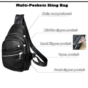 Sunwel Fashion Lightweight Sling Bag 4 Zipper Pockets Casual Daypack Small Crossbody for Women (black)