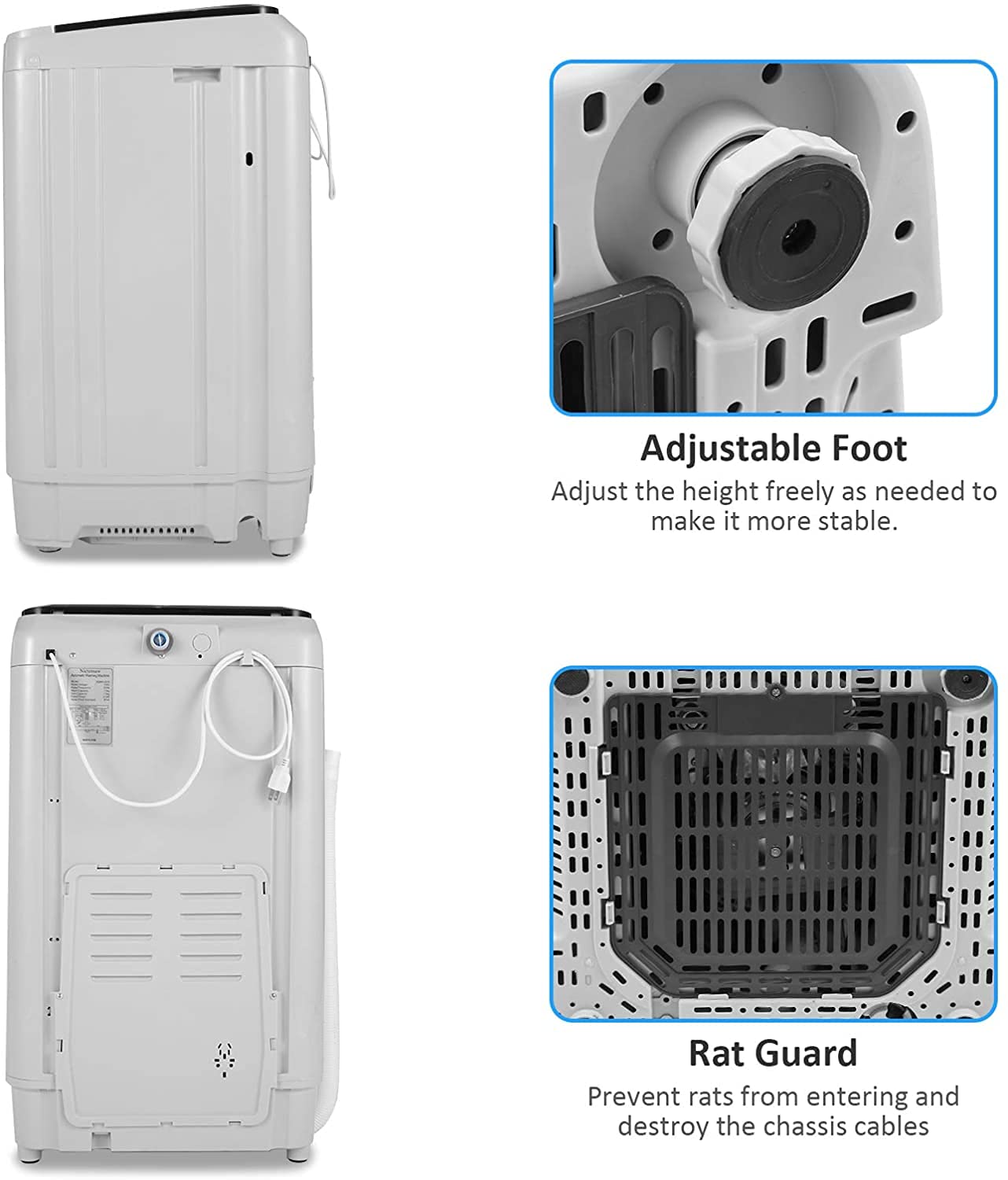 Nictemaw Portable Washing Machine, 17.8Lbs Capacity Full Automatic Compact Laundry Washer, 2.3 Cu.ft Portable Washer with 10 Wash Programs & 8 Water Levels & Drain Pump for Apartment, RV, Dorm