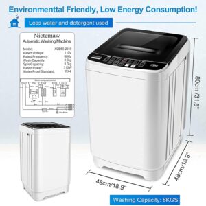 Nictemaw Portable Washing Machine, 17.8Lbs Capacity Full Automatic Compact Laundry Washer, 2.3 Cu.ft Portable Washer with 10 Wash Programs & 8 Water Levels & Drain Pump for Apartment, RV, Dorm