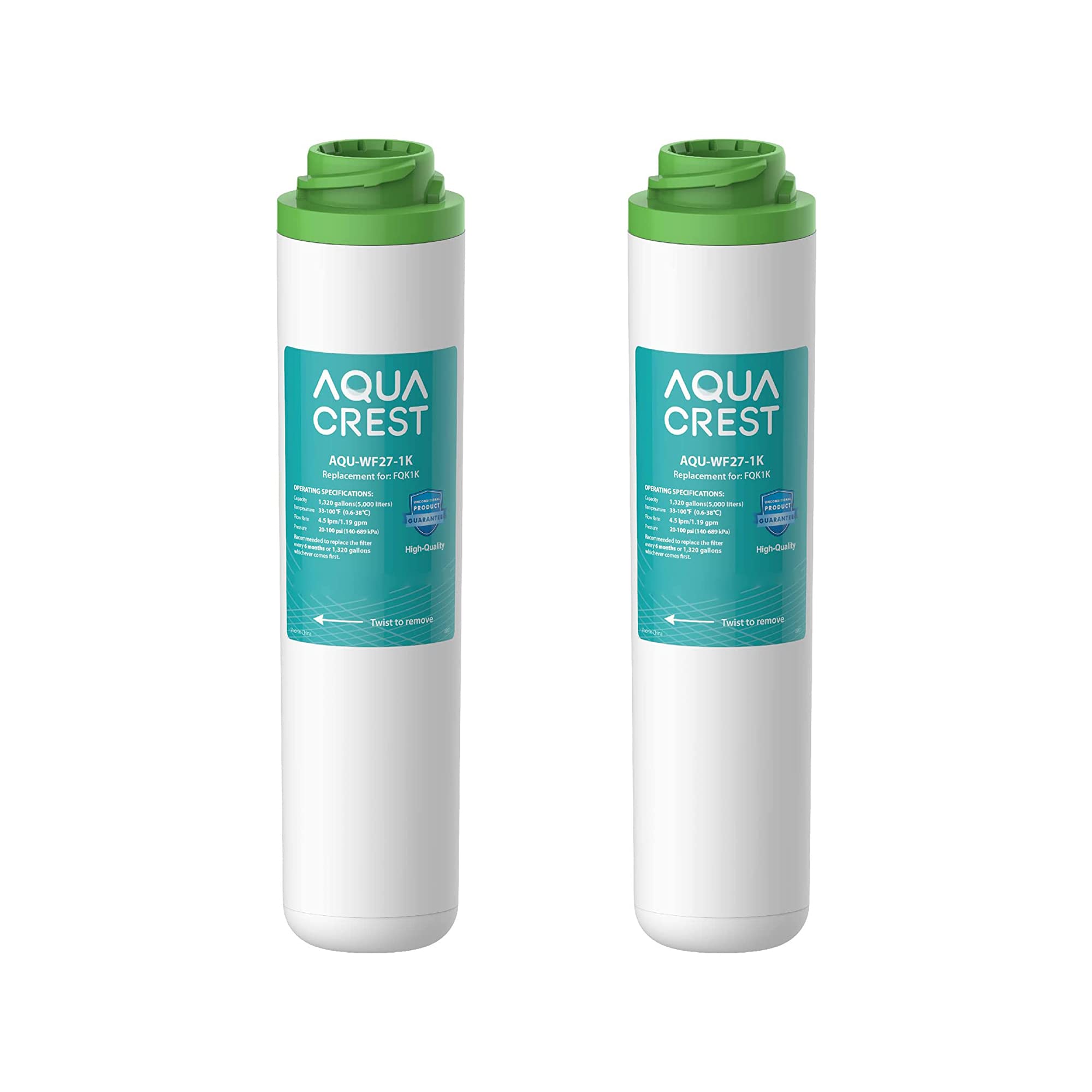 AQUA CREST FQK1K Under Sink Water Filter, 1320 Gallons, Replacement for GE FQK1K, FQK2J, GXK185K and GX1S50R (Pack of 2)