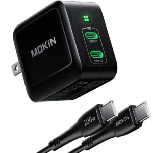 mokin 67w usb c charger block, gan+ dp 3.0 usb c fast charging with foldable plug for macbook air, ipad pro, iphone 15 14 13 12 pro/plus/pro max, galaxy s23, apple watch.